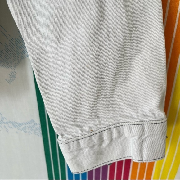 VINTAGE 80s 90s Levis white denim trucker jacket trendy street wear 42 R - Picture 4 of 11